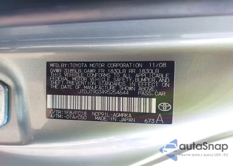 2009 Toyota Yaris from USA, damaged, VIN JTDJT903495254644